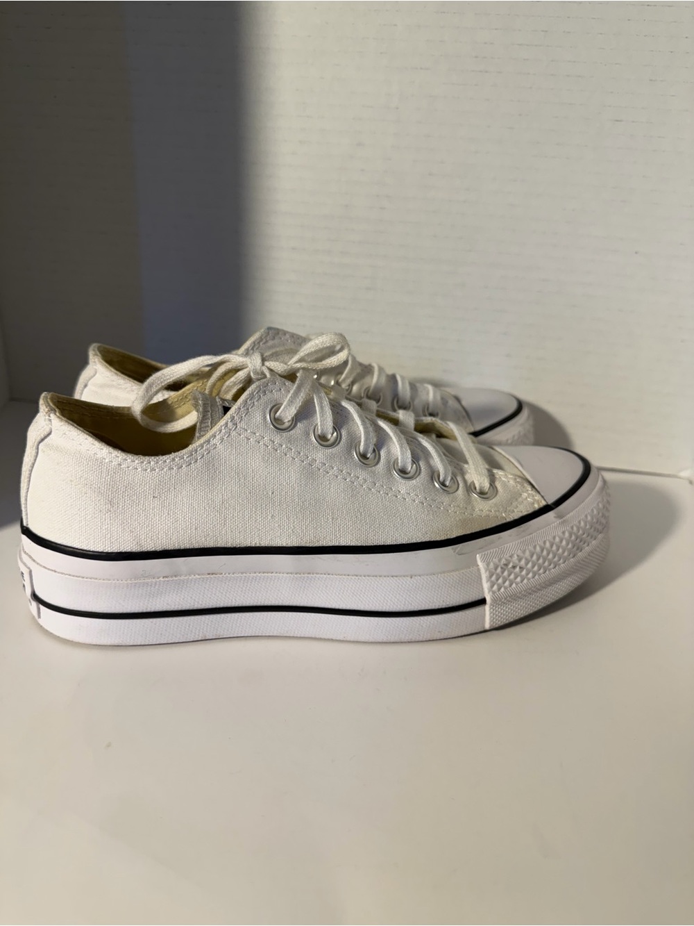 Women's White Low-Top Platform Canvas Sneakers